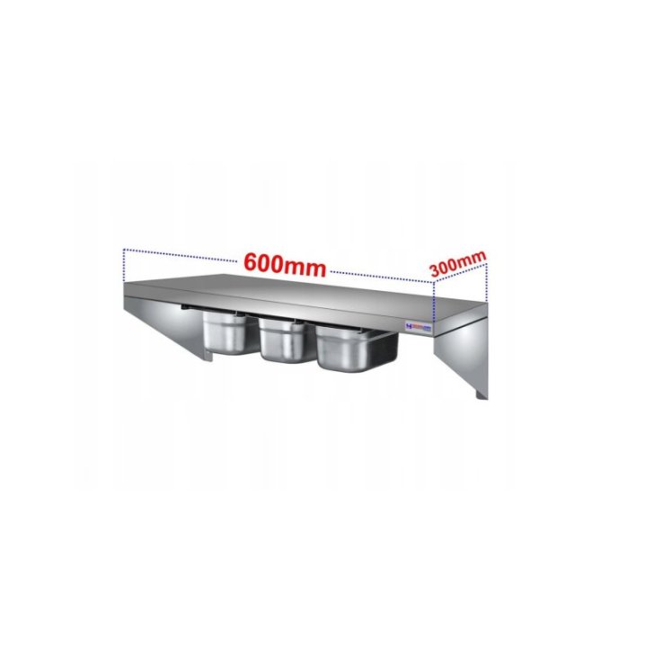 Gastronomijas plaukts 60 cm ar 3 GN 1/9 konteineriem no nerūsējošā tērauda