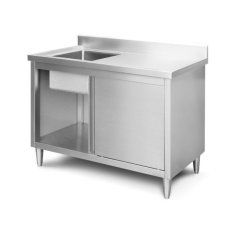 Darba galds ar izlietni 120 cm no nerūsējošā tērauda ar notekpaplāti un sienas malu