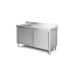 Darba galds ar izlietni 150 cm no nerūsējošā tērauda ar notekpaplāti un sienas malu