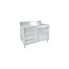 Skapītis 120 cm ar izlietni un atvilktnēm, pilnībā no nerūsējošā tērauda