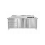 Skapītis 150 cm ar izlietni un atvilktnēm, pilnībā no nerūsējošā tērauda