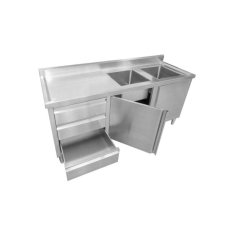 Skapītis 180 cm ar divu nodalījumu izlietni un atvilktnēm, pilnībā no nerūsējošā tērauda 2