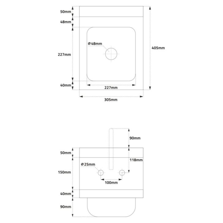 Izlietne-baseins 30x40 cm no nerūsējošā tērauda ar maisītāju, piekaramā izlietne
