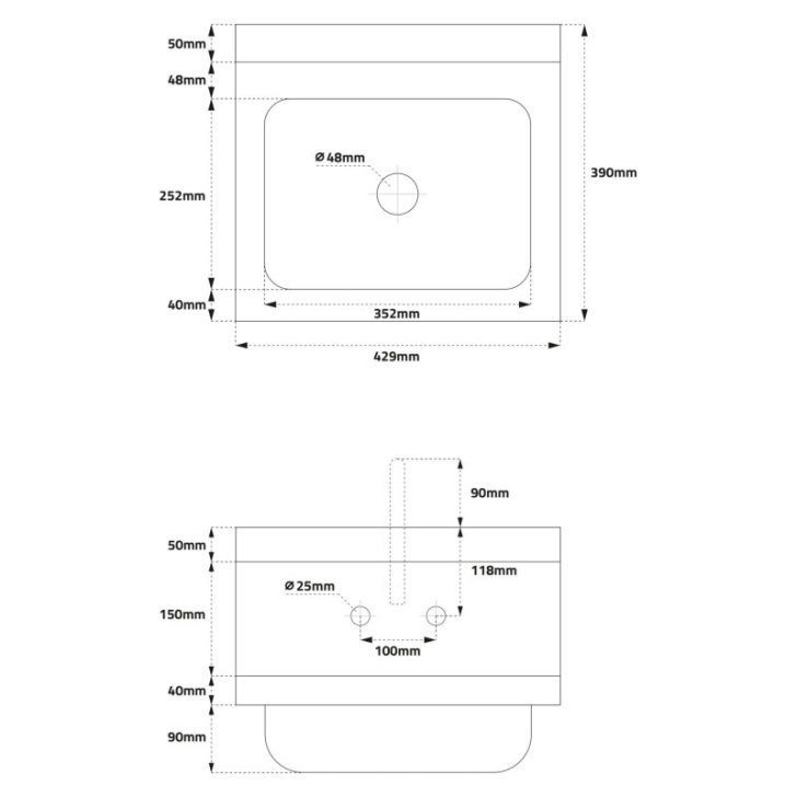 Izlietne-baseins 43x39 cm no nerūsējošā tērauda ar maisītāju, piekaramā izlietne