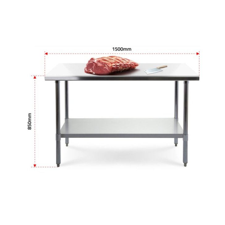 Gaļas sadalīšanas galds 150x60 cm, miesnieka, nerūsējošais tērauds un polietilēns