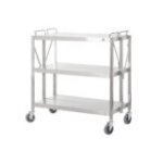 Oficianta ratiņi, saliekamie, no nerūsējošā tērauda, 90x50 cm, 90 kg, riteņi ar bremzēm