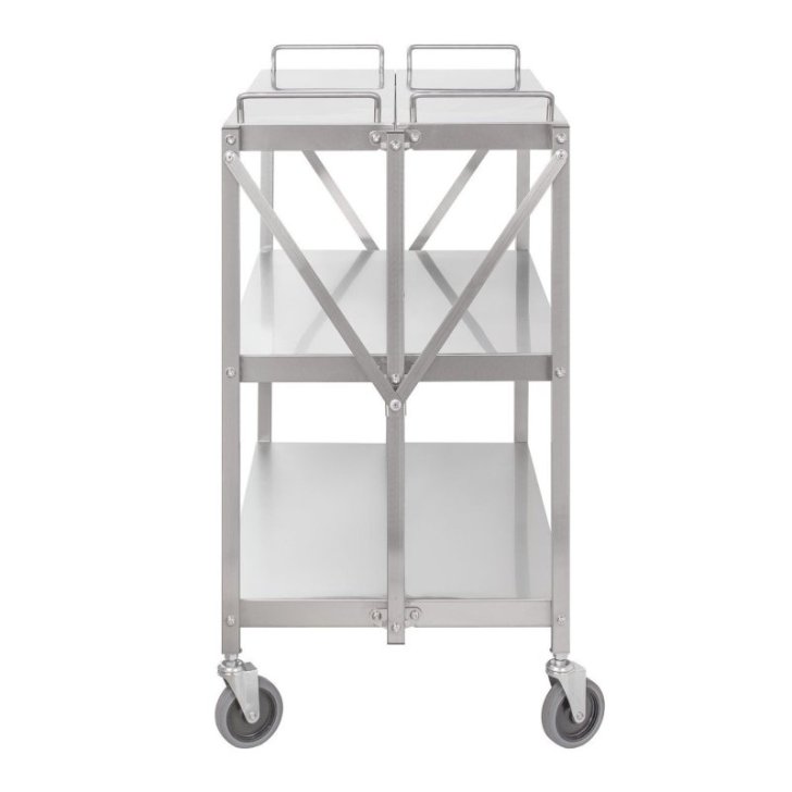 Oficianta ratiņi, saliekamie, no nerūsējošā tērauda, 90x50 cm, 90 kg, riteņi ar bremzēm